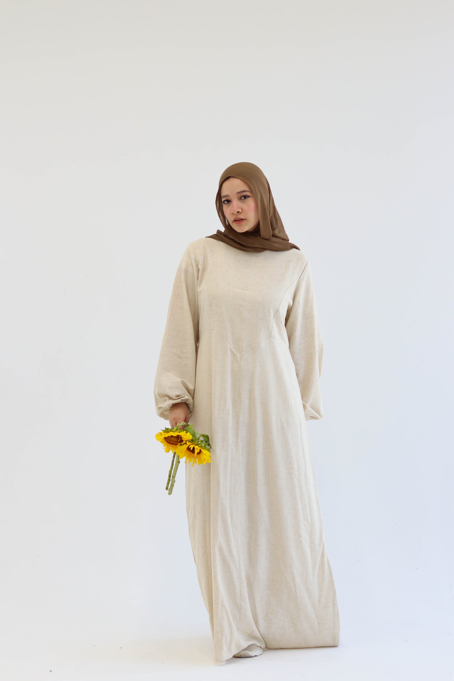 Beige Pure Linen Dress