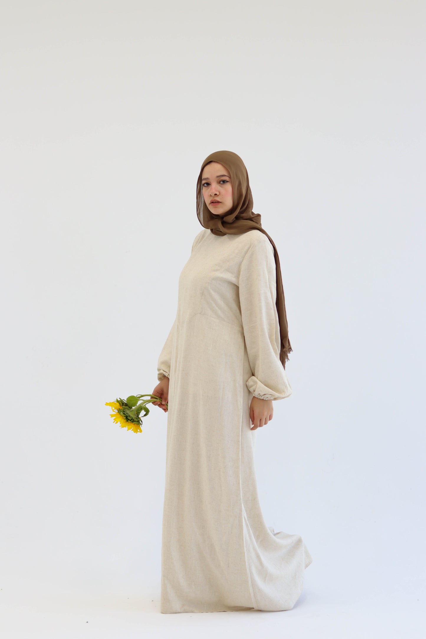 Beige Pure Linen Dress