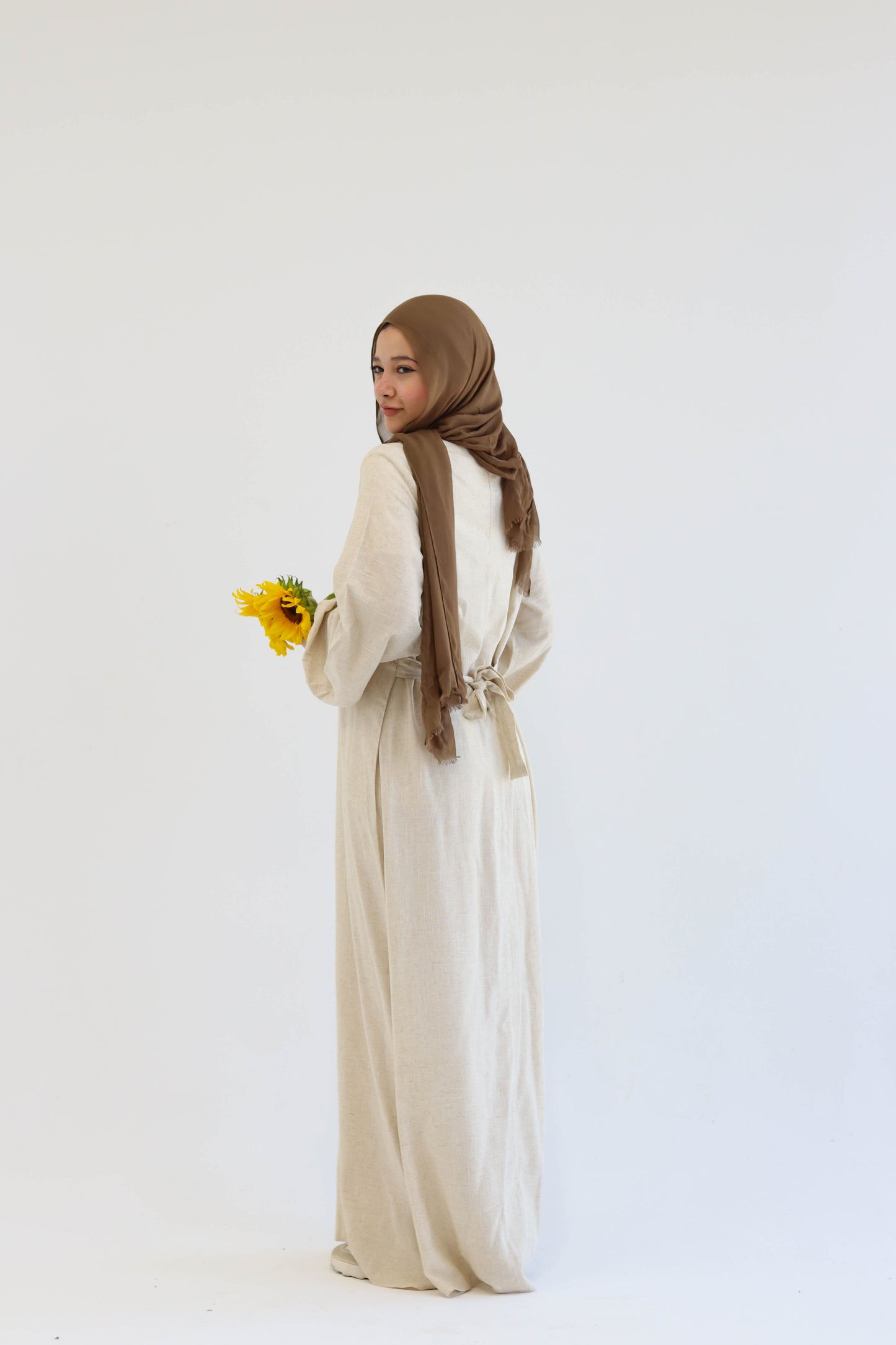 Beige Pure Linen Dress
