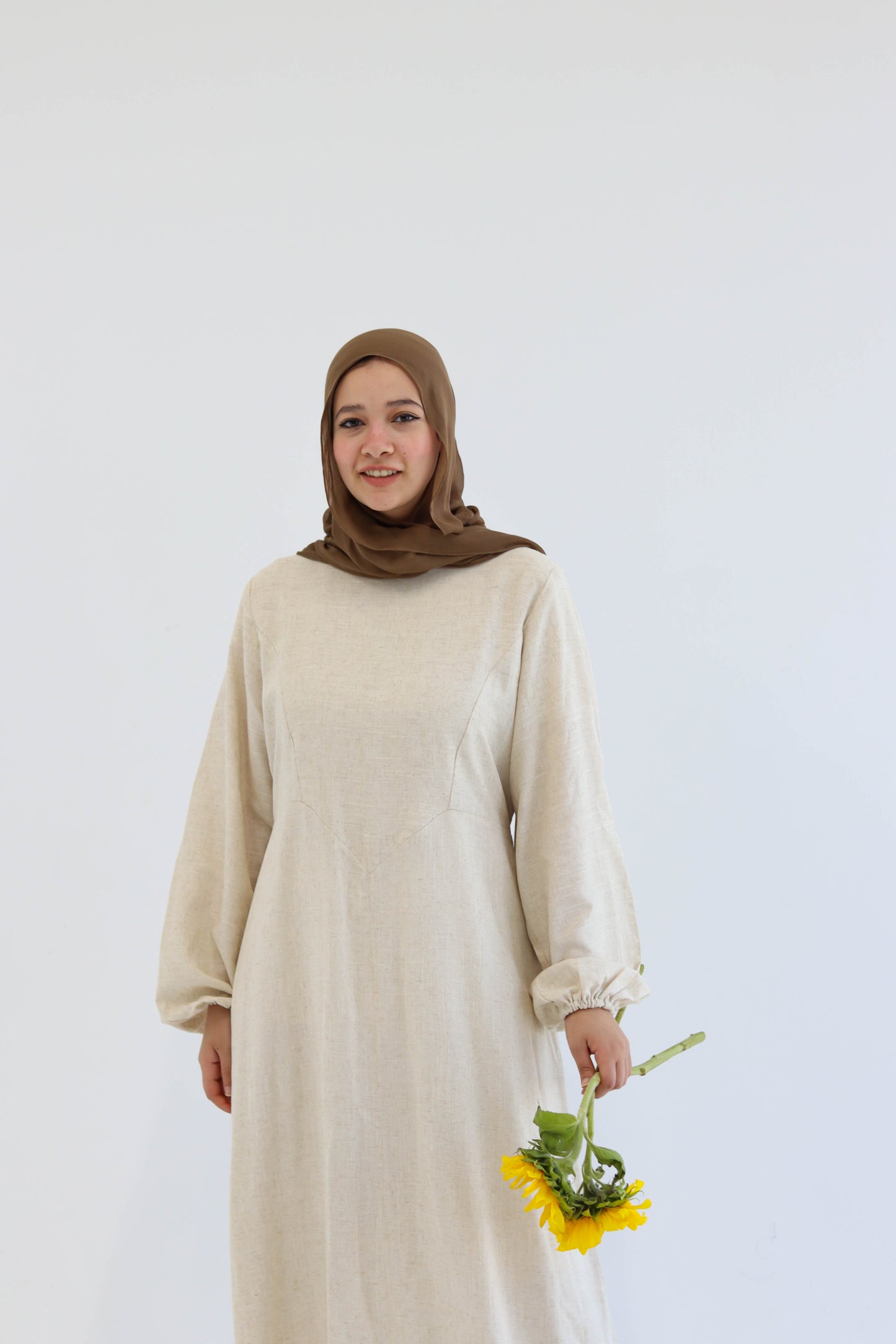 Beige Pure Linen Dress
