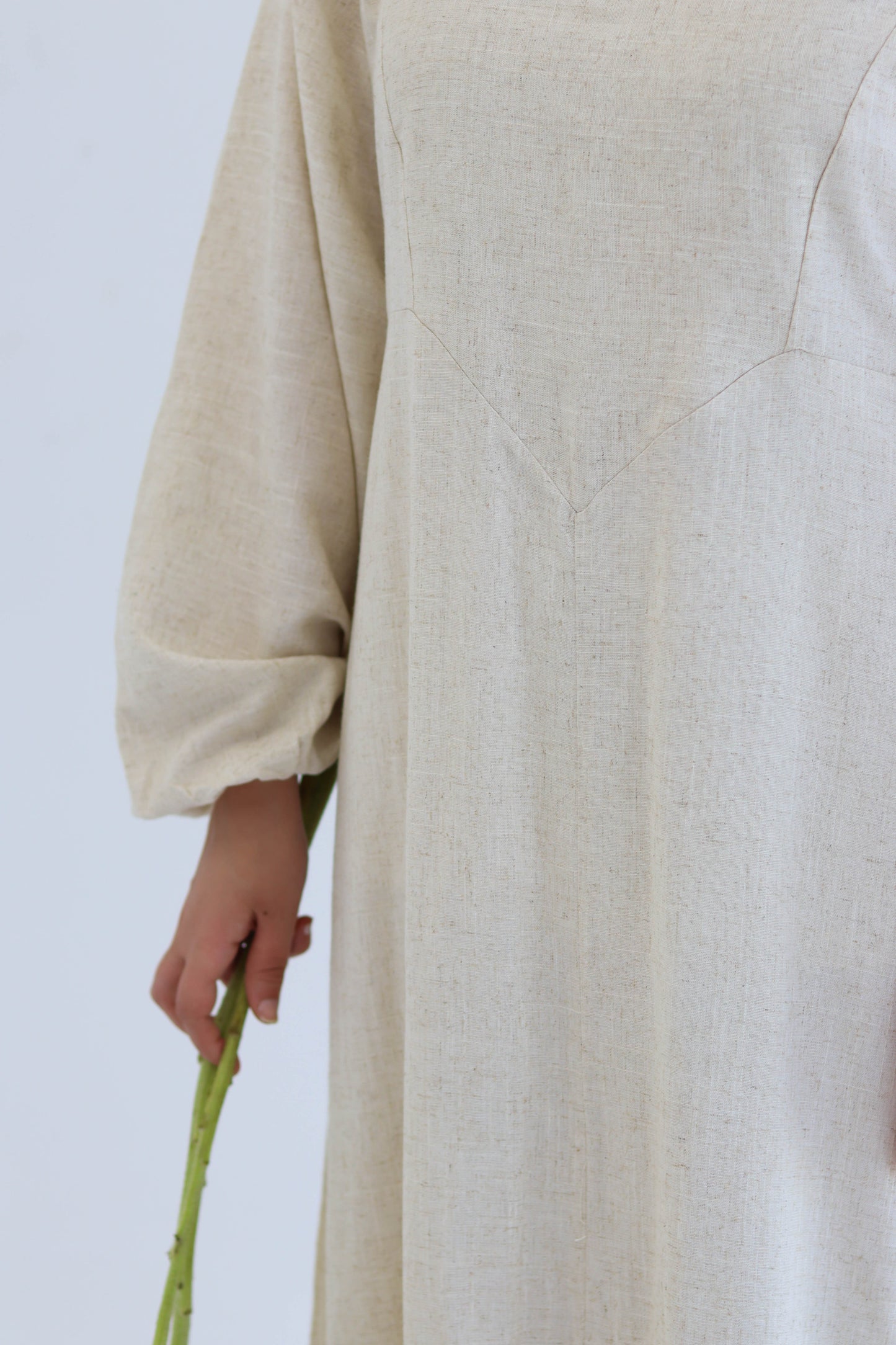 Beige Pure Linen Dress