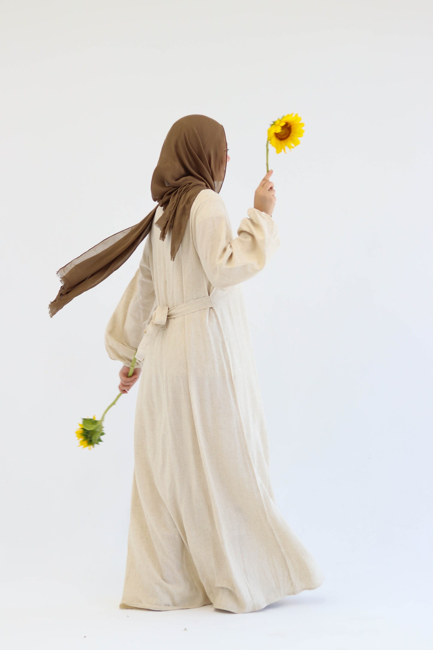 Beige Pure Linen Dress