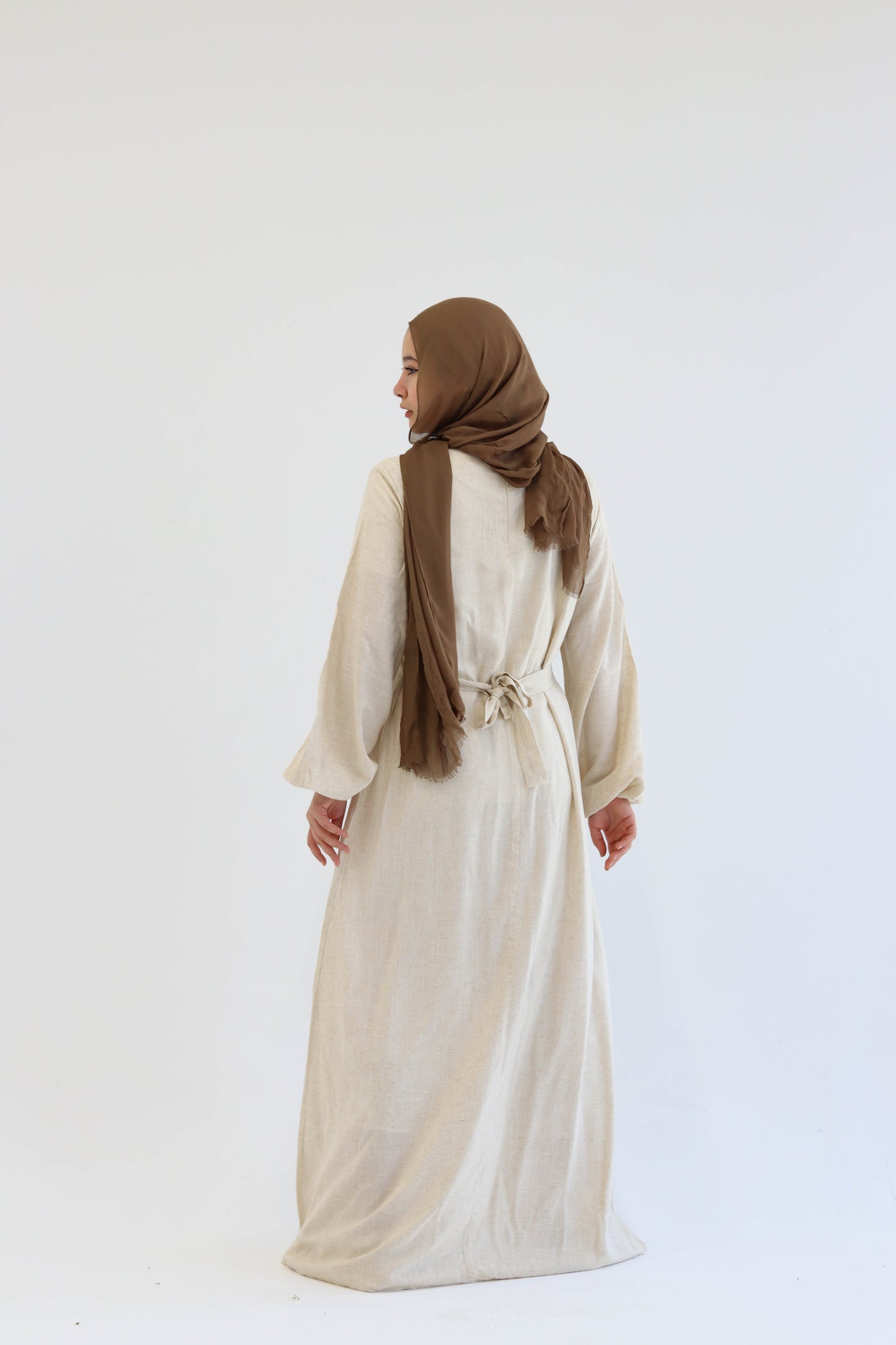 Beige Pure Linen Dress