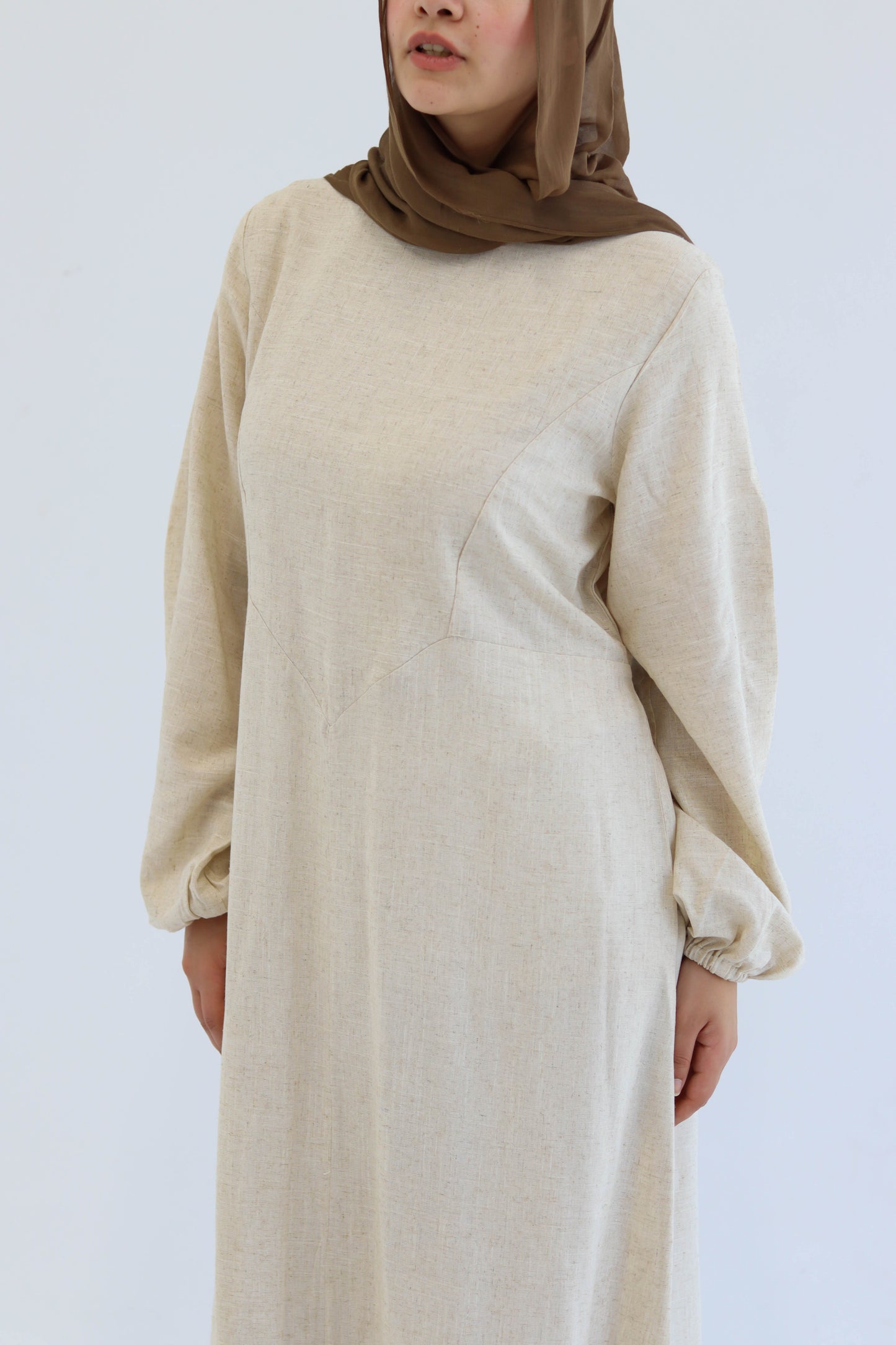 Beige Pure Linen Dress