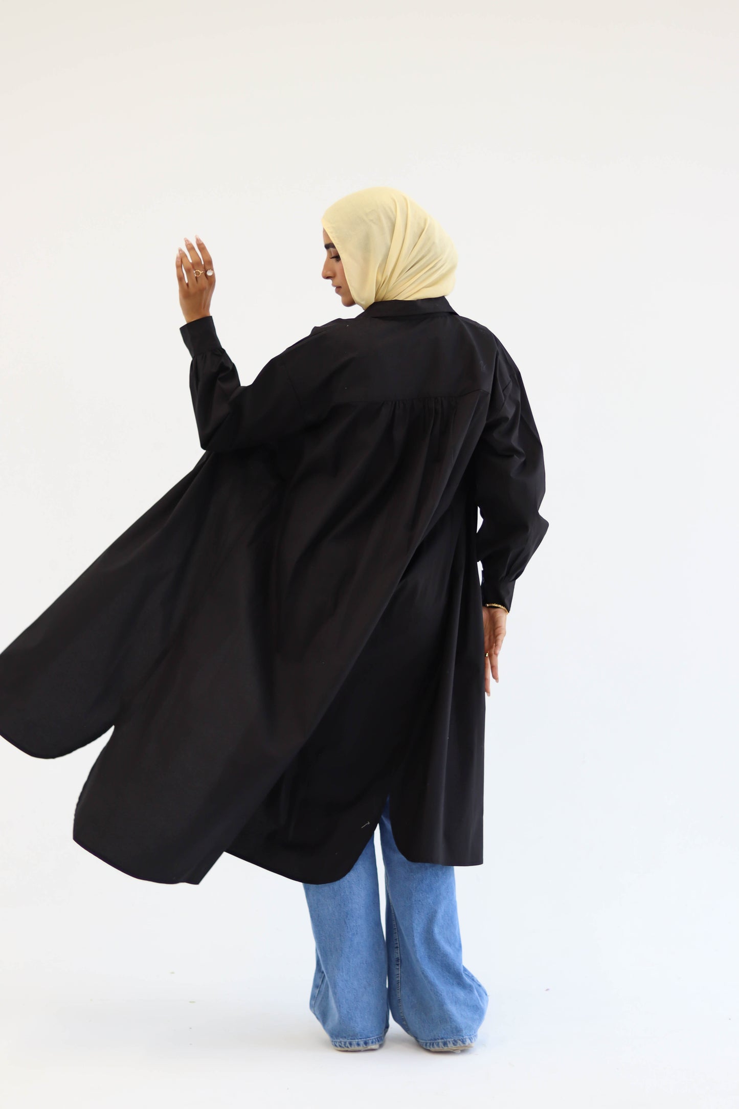 Poplin Cotton Long Shirt in Black