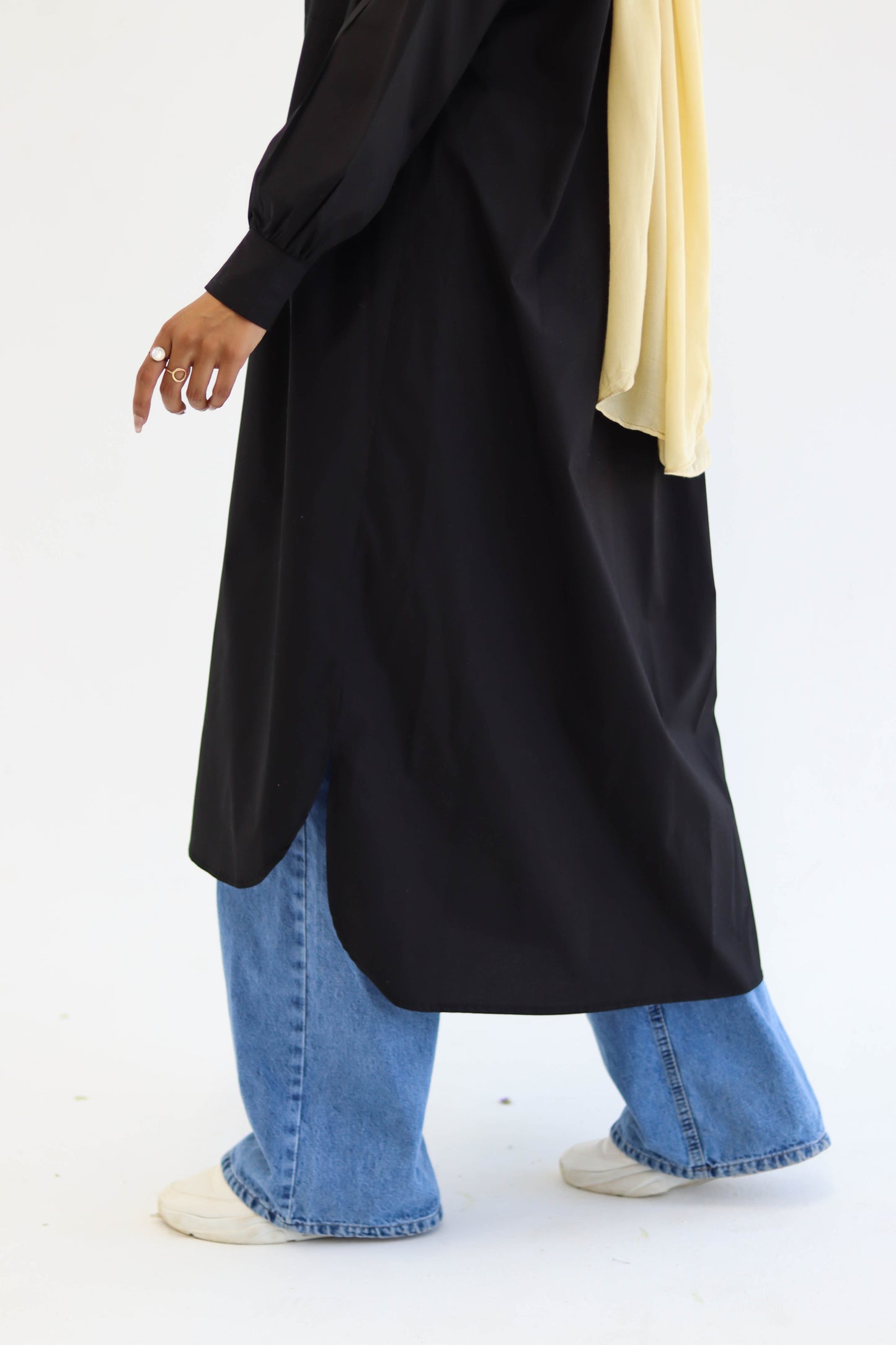 Poplin Cotton Long Shirt in Black