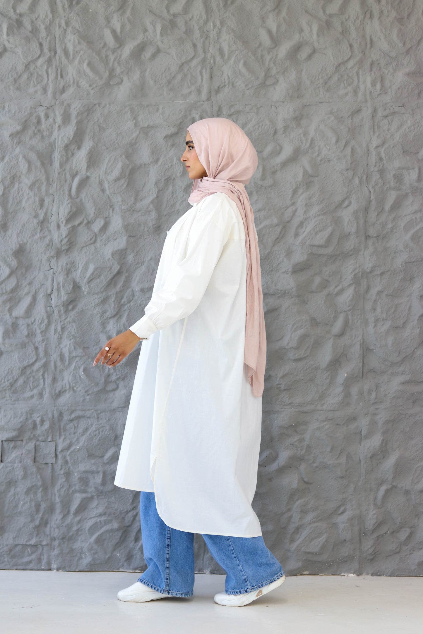 Poplin Cotton Long Shirt in White
