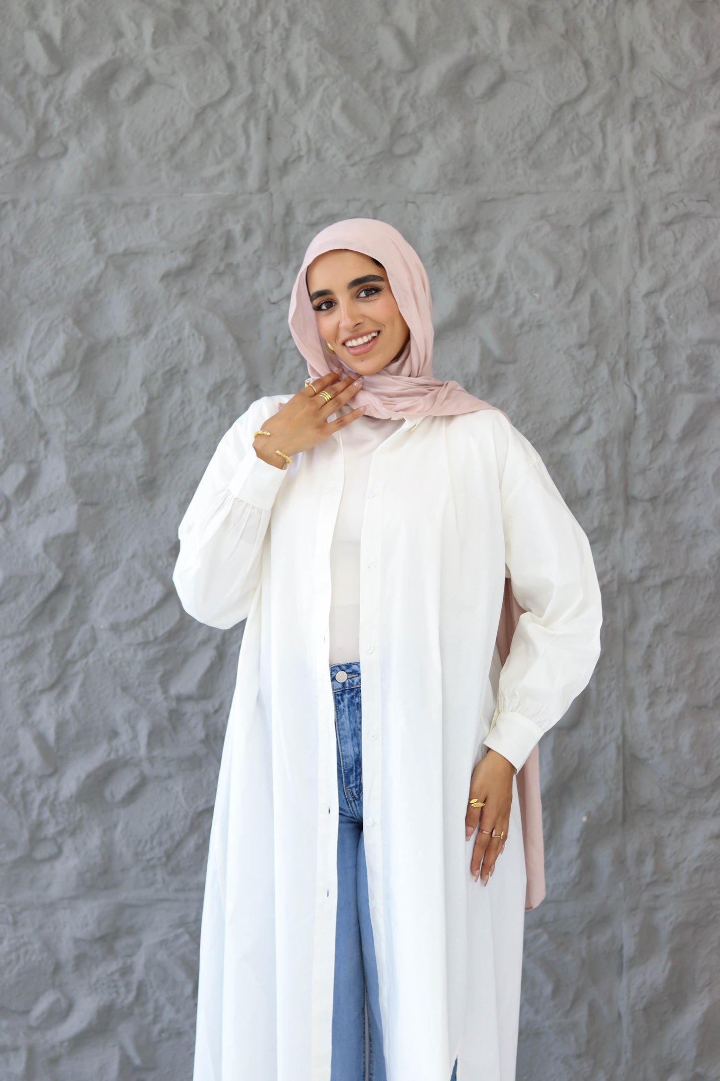 Poplin Cotton Long Shirt in White