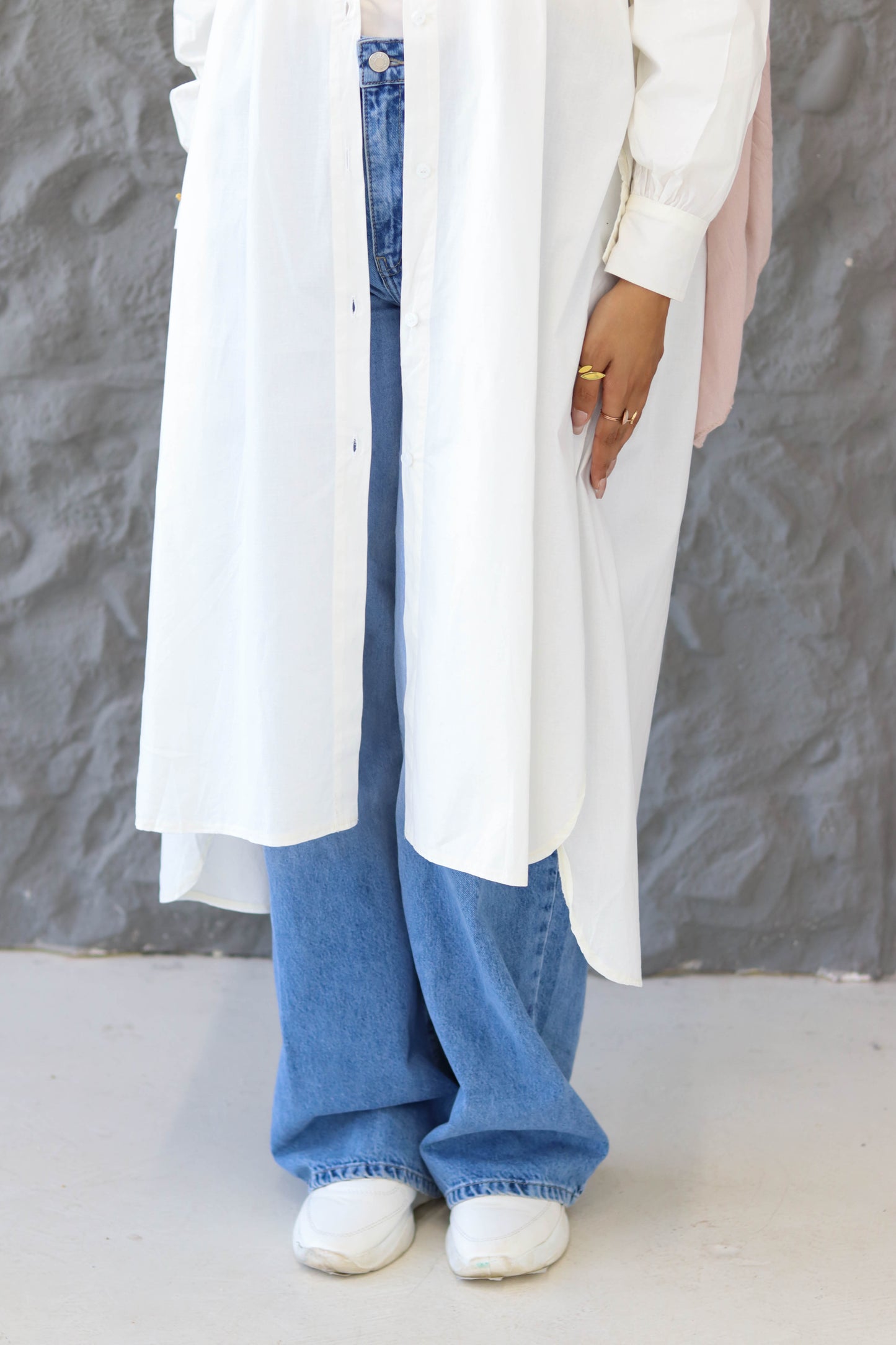 Poplin Cotton Long Shirt in White