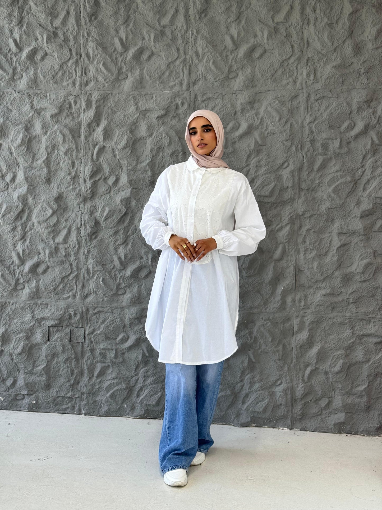 Yasmine Poplin Cotton Long Shirt in White