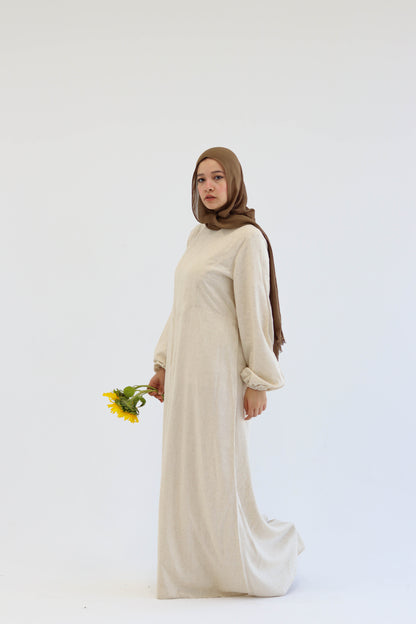 Beige Pure Linen Dress