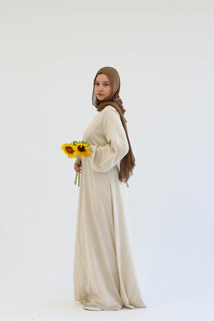 Beige Pure Linen Dress