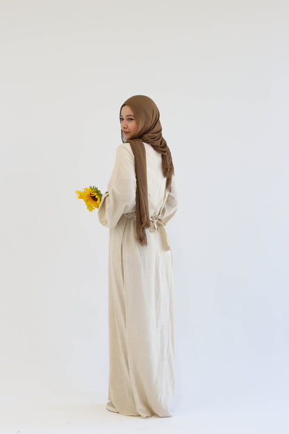 Beige Pure Linen Dress