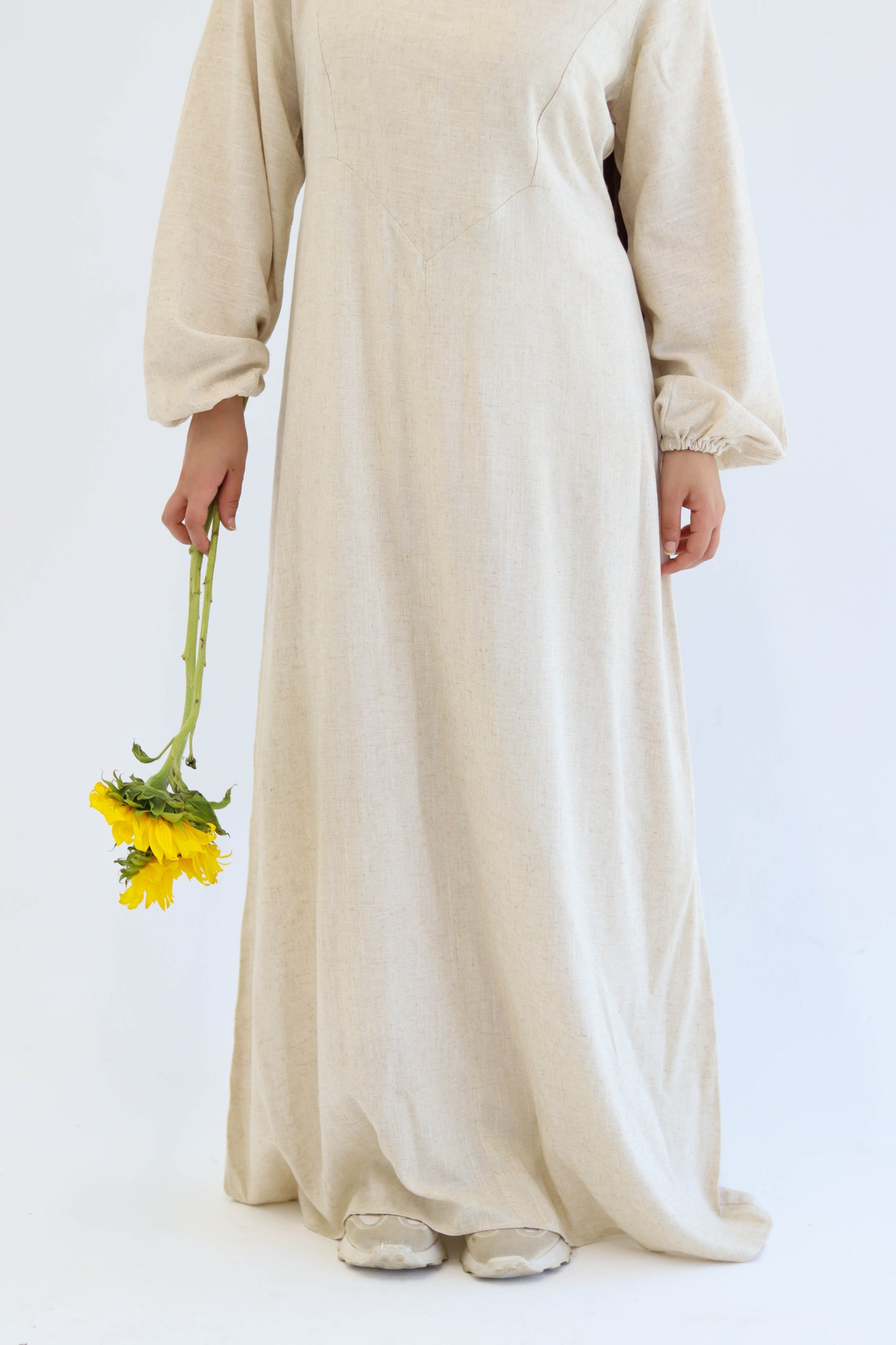 Beige Pure Linen Dress