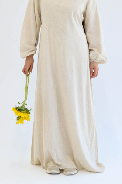 Beige Pure Linen Dress