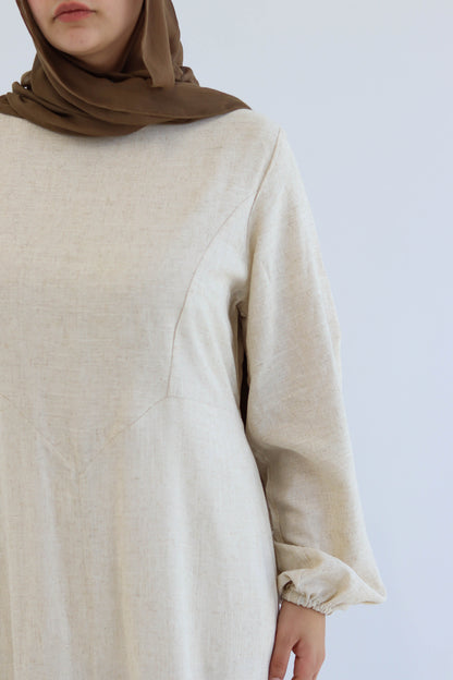 Beige Pure Linen Dress