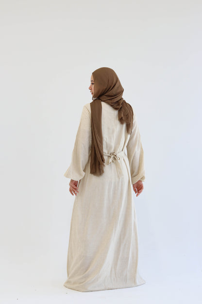 Beige Pure Linen Dress