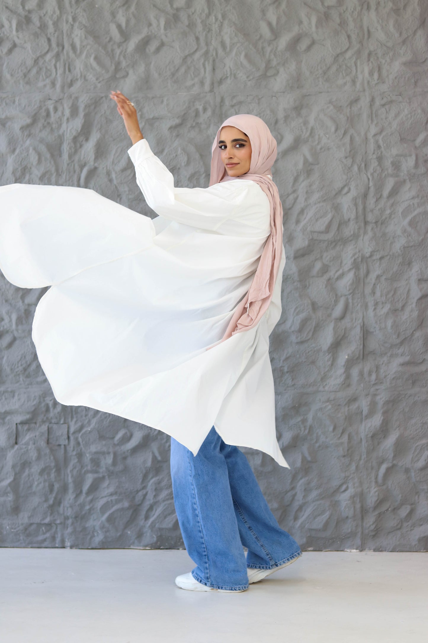 Poplin Cotton Long Shirt in White