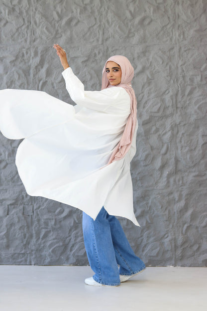 Poplin Cotton Long Shirt in White