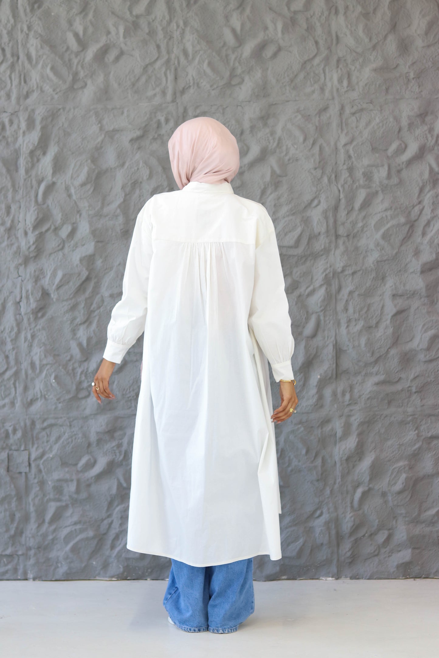 Poplin Cotton Long Shirt in White