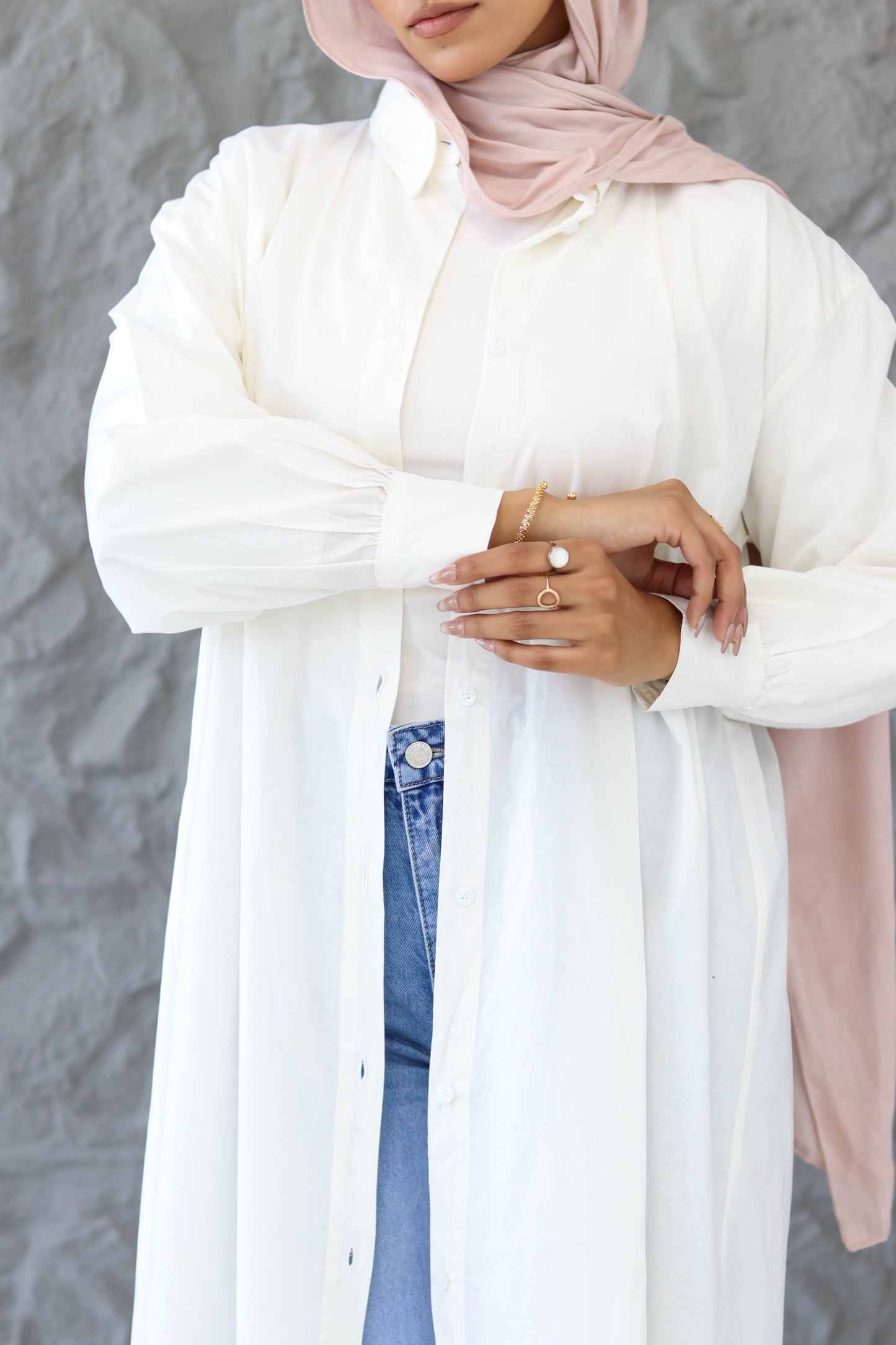 Poplin Cotton Long Shirt in White