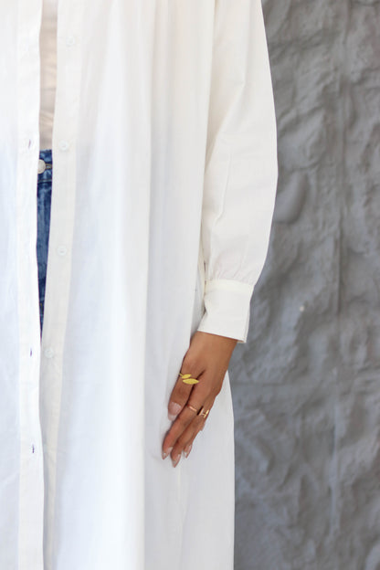 Poplin Cotton Long Shirt in White