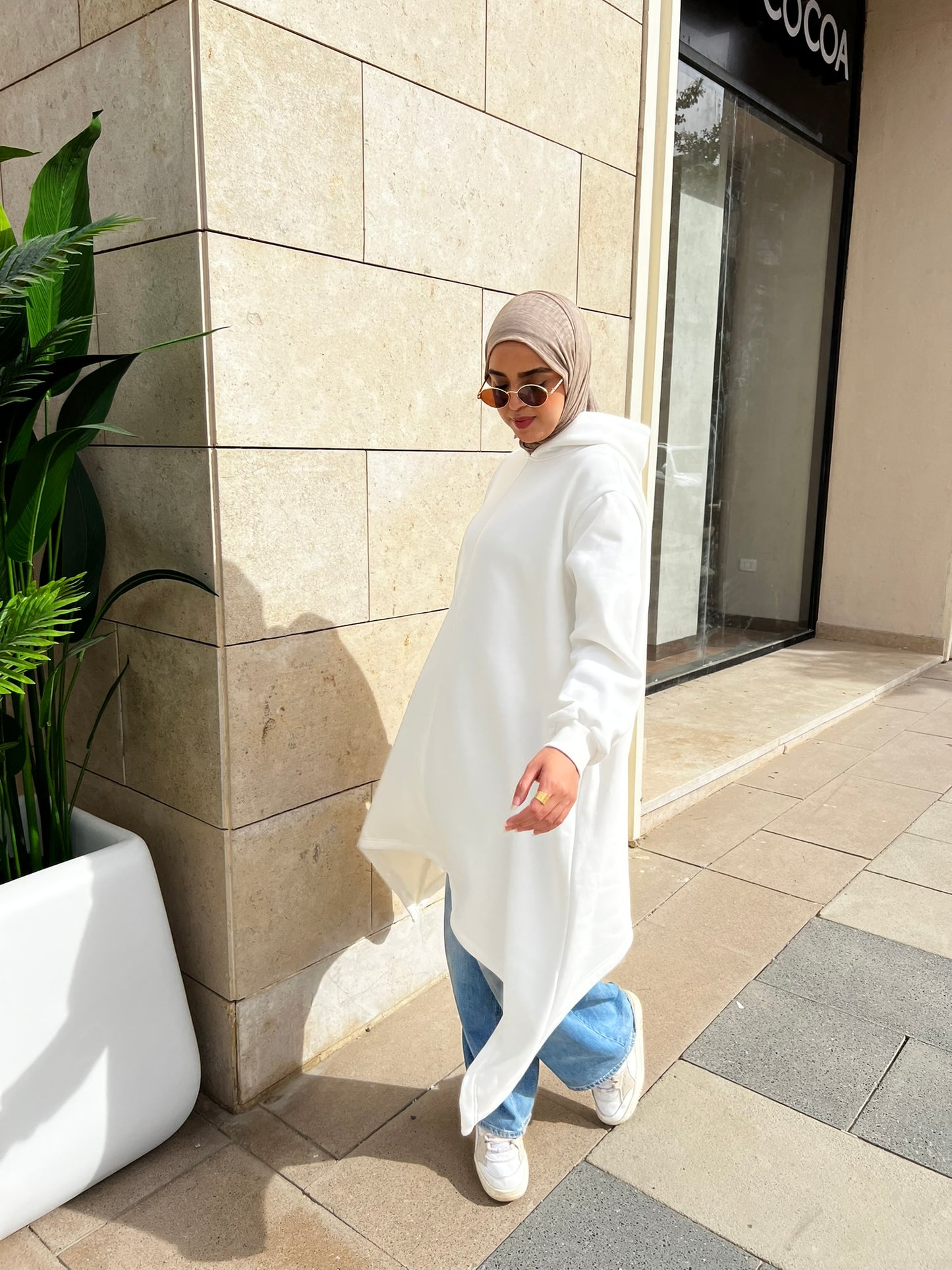 Creamy Asymmetric Hoodie