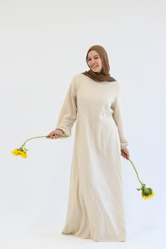 Beige Pure Linen Dress